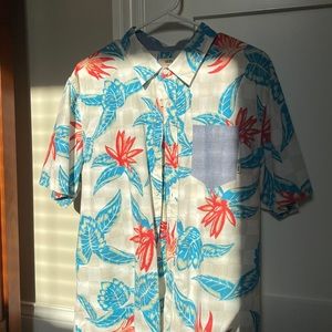 Vans White Hawaiian Pocket Shirt with Red and Blue Flowers